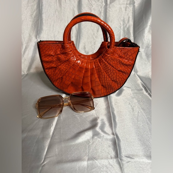 Handbags - Croc-Embossed Orange Handbag
